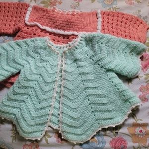 Vintage Dress Cardigan Set Twin Outfits Handmade Bed Jackets Doll Baby
